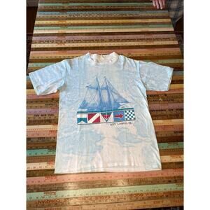 Vintage Single Stitch T Shirt Mens S/M Portside Sailboat Jimmy Buffett 80s 70s
